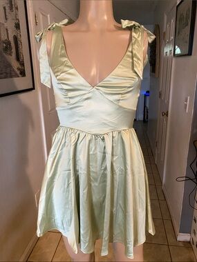 Angel Biba Pale Mint Satin Mini Dress